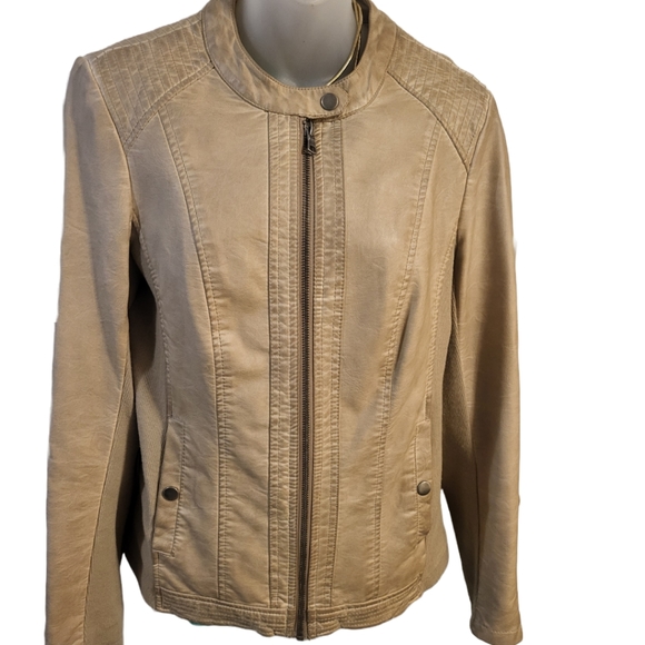 Sebby Lightweight Taupe Faux Leather Moto Jacket sz M - Picture 2 of 7